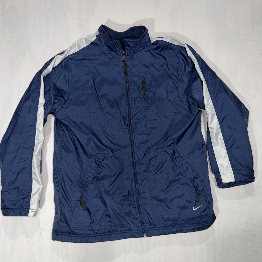 Nike Jacket Men's Large Navy Fleece Lined Coat Puffer Swoosh 90s Y2K
